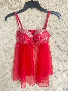 Red Lace & Mesh Babydoll Chemise - Women Intimates